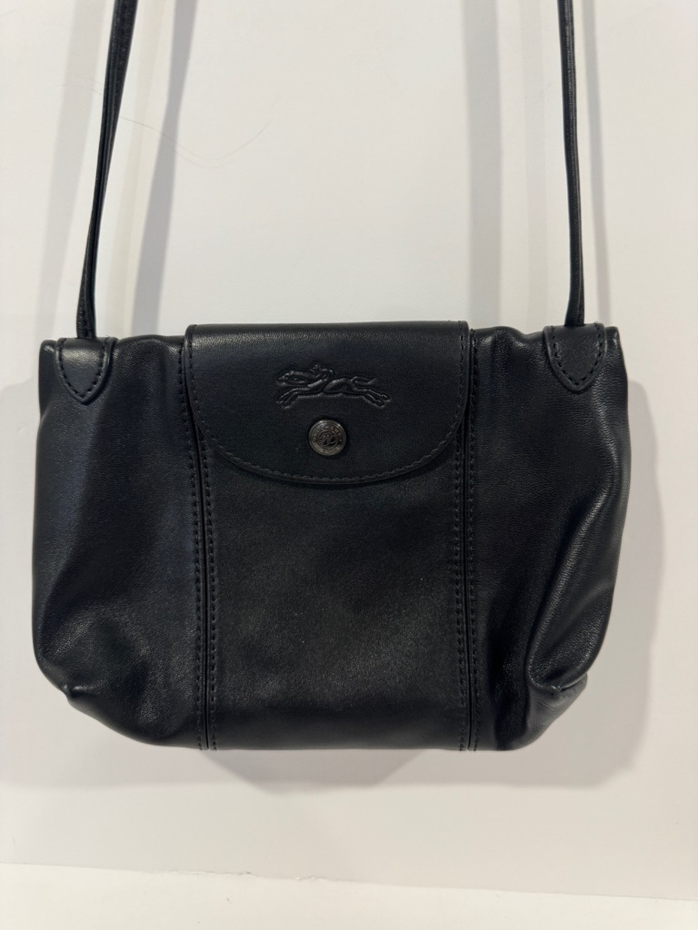 Longchamp Le Pliage Cuir Small Black Leather Crossbody Bag